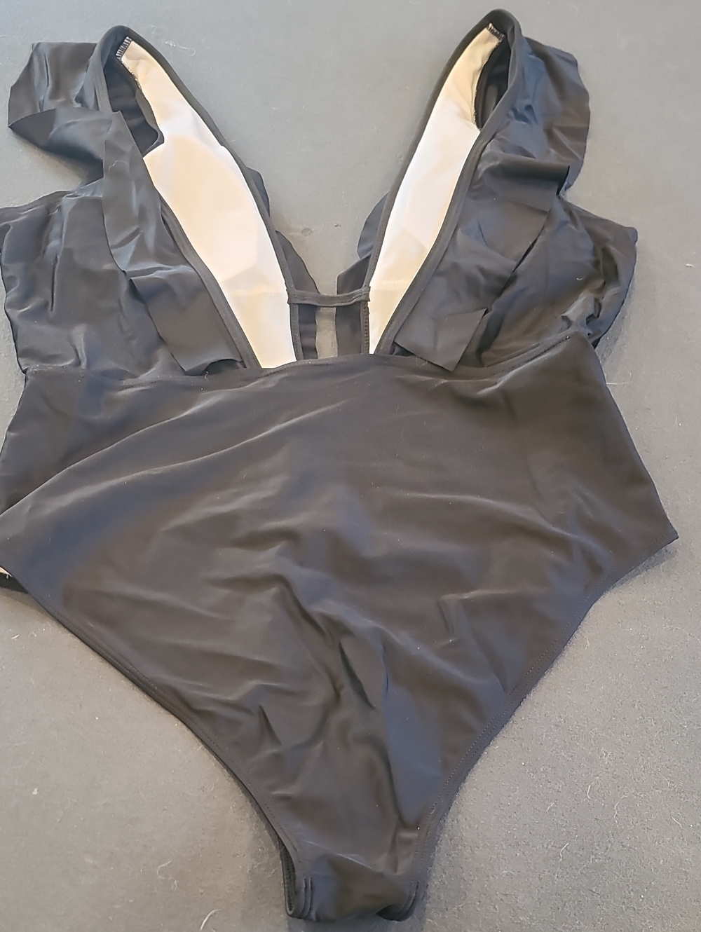 CLEARANCE Ruffled Deep V 1 Piece Swimsuit Black. With Swim Cover   Xl - Picture 7 of 12